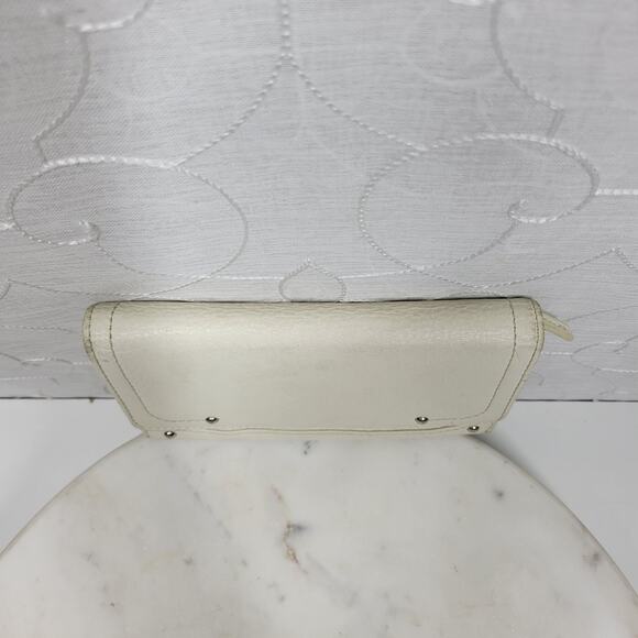 VTG Cow Leather Bi-fold Checkbook Wallet White Ivory Card Slots Simple Classic - Picture 11 of 16